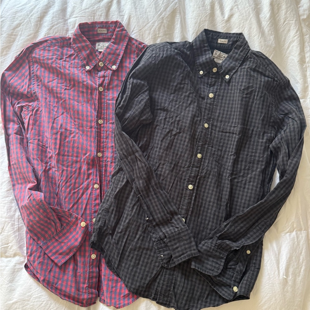 J Crew Men's Checkered Button-Down Shirt bundle- Red and Black size extra small